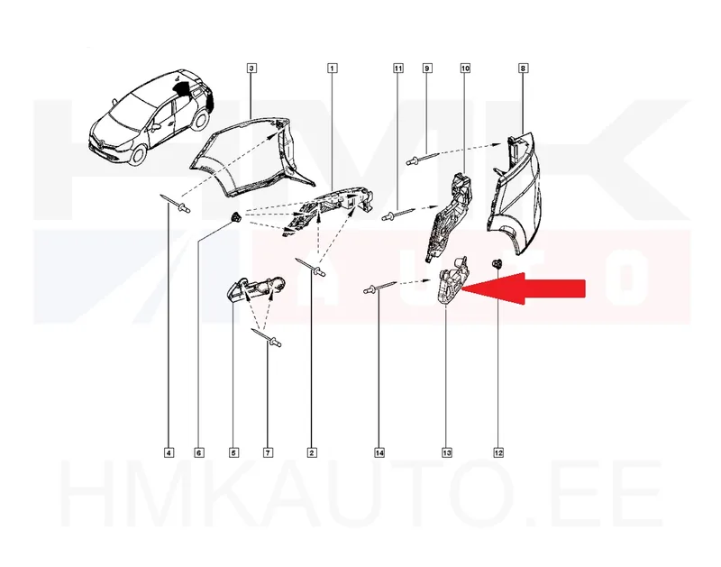Tagastange kinnitus vasak OEM Renault Clio IV Grandtour - REN 850452344R - OE - 100% Genuine Part