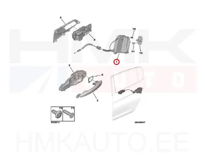 Ukselukusti tagauksele, vasak OEM Peugeot 308 2013- - PSA  9826126080 - OE - 100% Genuine Part