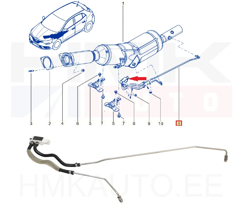Väljalaskegaaside rõhuandur (koos torudega) OEM Renault Scenic,Megane,Talisman 1,6dCi - REN 208156551R - OE - 100% Genuine Part