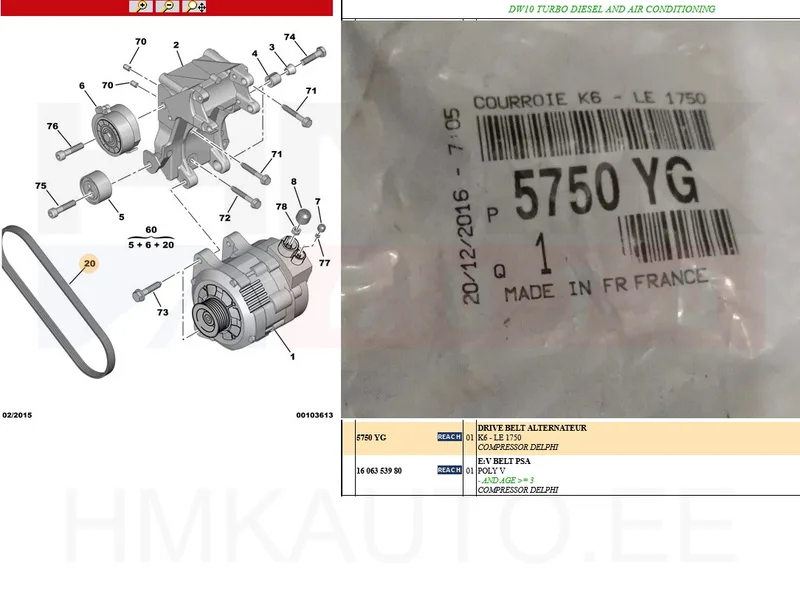 Mitmikkiilrihm 6PK1750 OEM Citroen/Peugeot - PSA 5750YG - OE - 100% Genuine Part