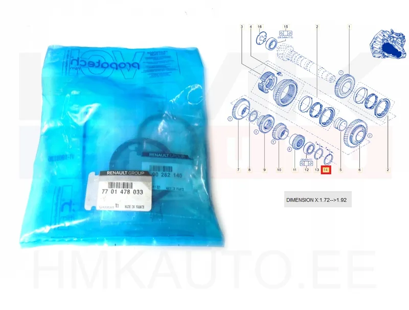 Gearbox adjustment shim kit OEM Renault gearbox - REN 7701478033 - OE - 100% Genuine Part