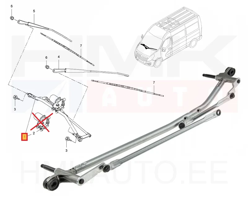 Klaasipühkijate hoovastik ilma mootorita Renault Master 2010- - JAD 239113J