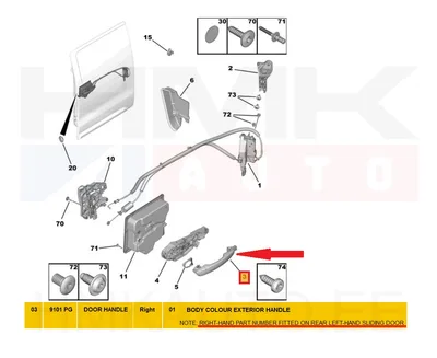 Oven kahva ulompi, vasen liukuovi OEM Jumpy/Expert 2016- (maalattava) - PSA  9101PG - OE - 100% Genuine Part