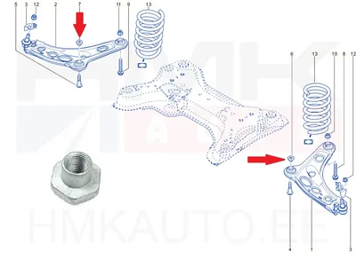 Esisilla õõtshoova mutter, eesmine OEM Renault Trafic 2001- - REN  7705098191 - OE - 100% Genuine Part