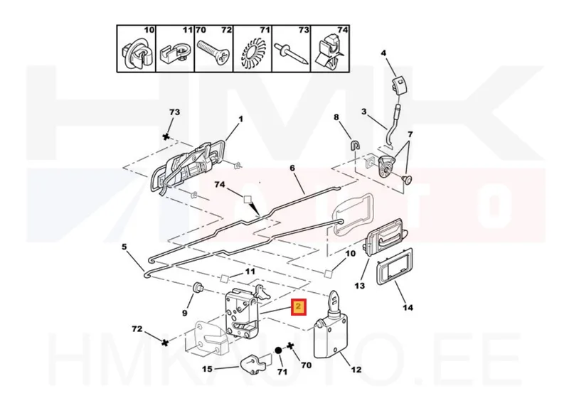 Ovilukko, takaovi vasen OEM Peugeot 106,405 - PSA 913734 - OE - 100% Genuine Part