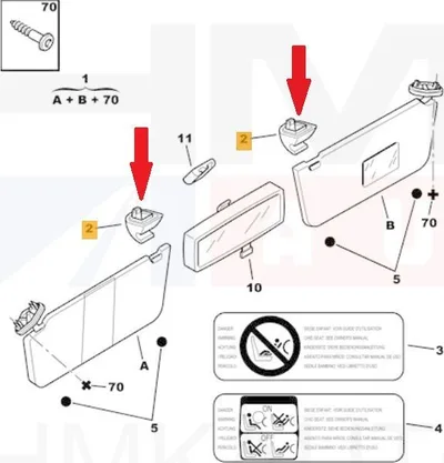 Päikesesirmi kinnitus OEM Citroen Berlingo,Xsara / Peugeot 106,306,406,Partner - PSA 8143J3 - OE - 100% Genuine Part