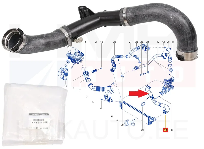 Turbo õhutoru OEM Renault Master 2,3dCi BiTurbo 132kW 2019- (M9T-716)>>>144608193R - REN 144608199R - OE - 100% Genuine Part