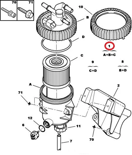 Fuel filter with housing OEM Citroen/Peugeot 2,0HDI (3 pipes)>>Discontinued product - PSA 190165 - OE - 100% Genuine Part