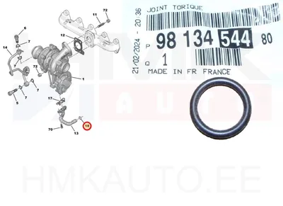 Turbo õli tagasivoolutoru tihend (O-rõngas)OEM Citroen/Peugeot 1,5BlueHDI DV5R - PSA 9813454480 - OE - 100% Genuine Part