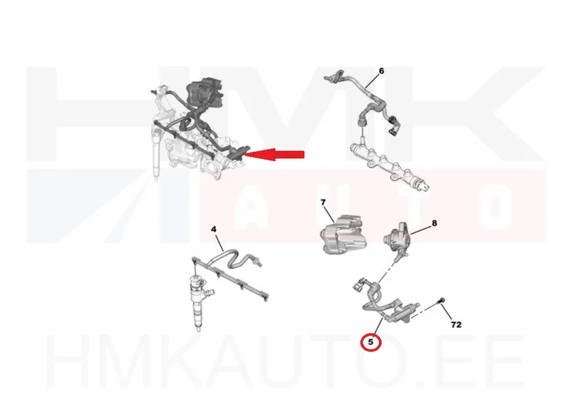 Polttoaineletkku anturilla OEM Citroen/Peugeot 1.5BlueHDI DV5R - PSA 9821714380 - OE - 100% Genuine Part