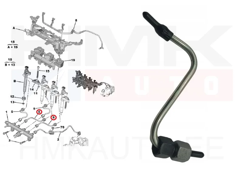 Pihustitoru OEM Citroen/Peugeot 2,0HDI/2,2HDI EURO6 (1. ja 3. silinder) - PSA 9840293580 - OE - 100% Genuine Part