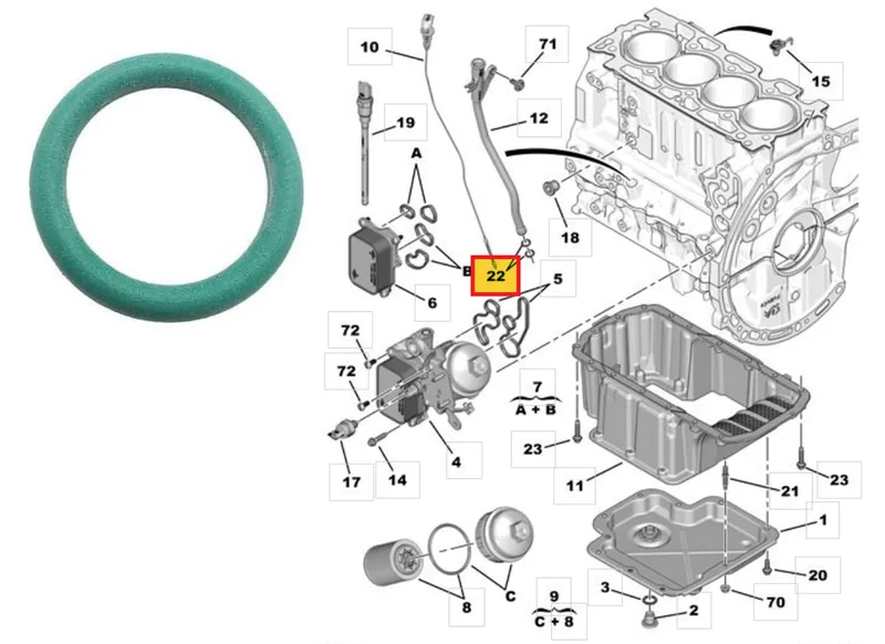 Oil dipstick tube seal OEM Citroen/Peugeot 10,7x1,9 - PSA 117029 - OE - 100% Genuine Part