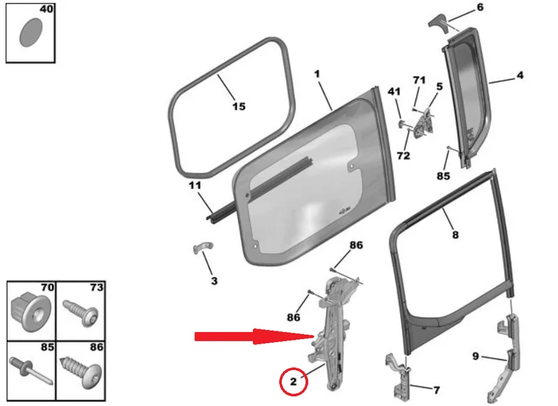 Window lifter, sliding door right (electric with motor) OEM Renault Megane CC - PSA 9871540080 - OE - 100% Genuine Part