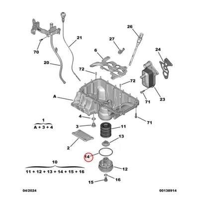 Oil filter cover gasket OEM Citroen/Peugeot 1,6 EP6LTC (PHEV) - PSA  9836520680 - OE - 100% Genuine Part