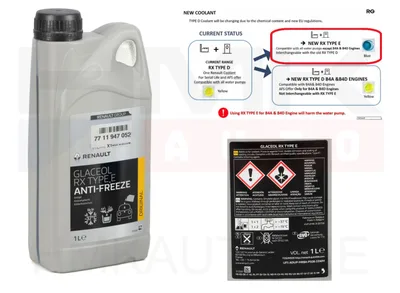 Coolant OEM Renault Glaceol RX Type E Blue -21°C 1L - REN  7711947057 - OE - 100% Genuine Part