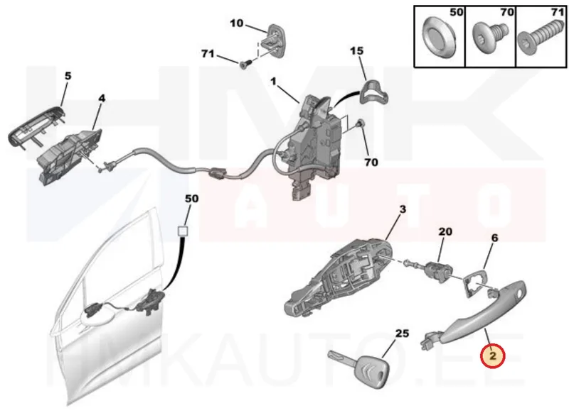 Ukselink esiuksele, välimine vasak OEM Citroen C4,C-Elysee,DS4/Peugeot 301 (värvitav,lukuavaga) - PSA 9101LV - OE - 100% Genuine Part