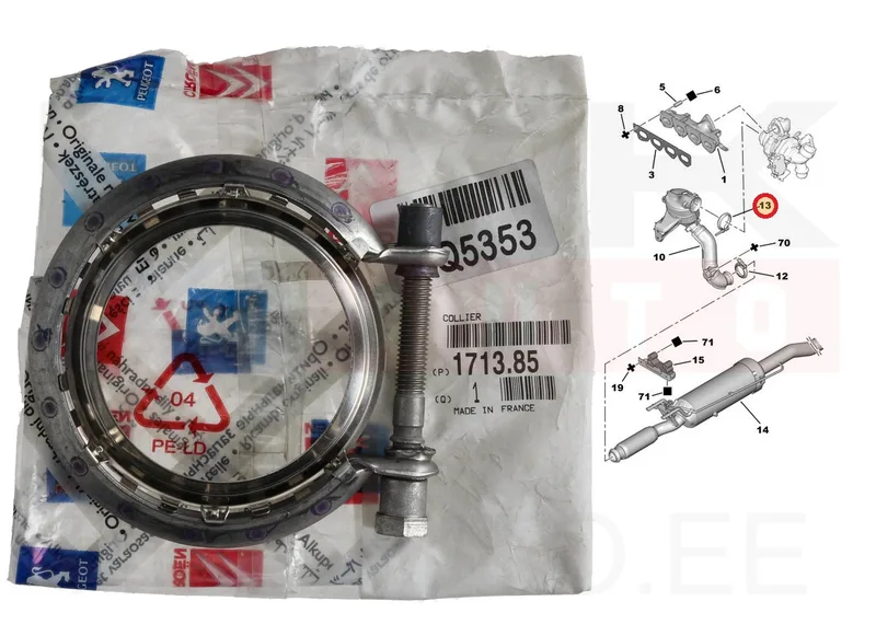 Summuti klamber tihendiga OEM Citroen/Peugeot 74,5mm / Renault Trafic 2,0dCi 2019- - PSA 171385 - OE - 100% Genuine Part