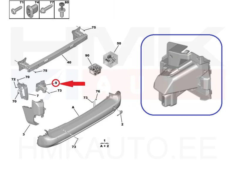 Tagastange kinnitus parem OEM Citroen Berlingo/Peugeot Partner 2018- (tagaluugiga) - PSA 9816808080 - OE - 100% Genuine Part