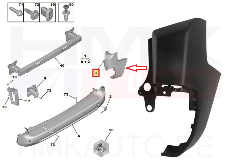 Tagastange nurk parem OEM Citroen Berlingo/Peugeot Partner 2018- (lühike , tagaluuk) - PSA 9816789580 - OE - 100% Genuine Part