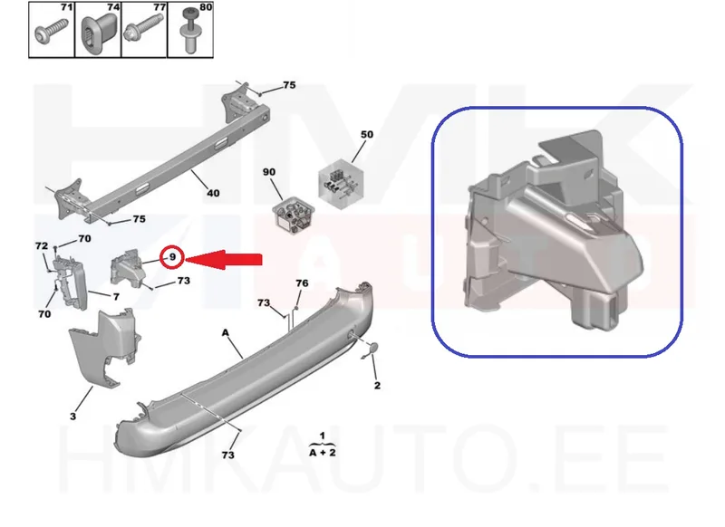 Tagastange kinnitus vasak OEM Citroen Berlingo/Peugeot Partner 2018- (tagaluugiga) - PSA 9816808180 - OE - 100% Genuine Part