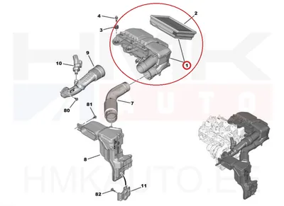 Ilmansuodatinkotelo (suodattimella) OEM Citroen/Peugeot 1,5BlueHDI DV5R - PSA 9828002080 - OE - 100% Genuine Part