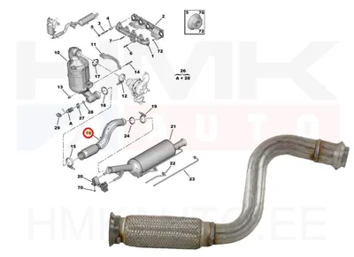Äänenvaimennin etupuoli putkella Citroen C4, Berlingo / Peugeot 3008, 5008, Partner 1.6 BlueHDI Euro 6 DV6F - 10852