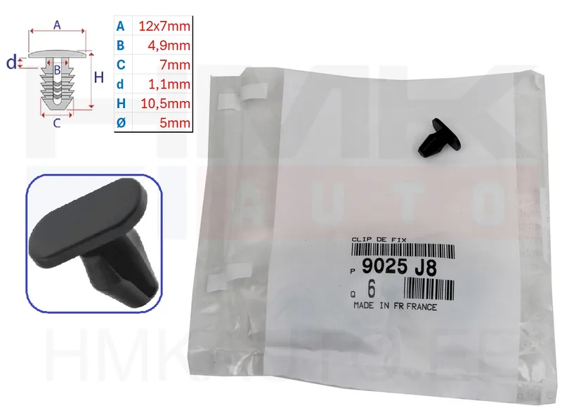 Clip, door seal OEM Citroen/Peugeot/Renault (1pcs) - PSA 9025J8 - OE - 100% Genuine Part