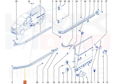 Направляющая сдвижной двери левая нижняя OEM Renault Trafic II,III / Opel Vivaro I,II / Nissan Primastar,NV300 - REN 7700311977 - OE - 100% Genuine Part