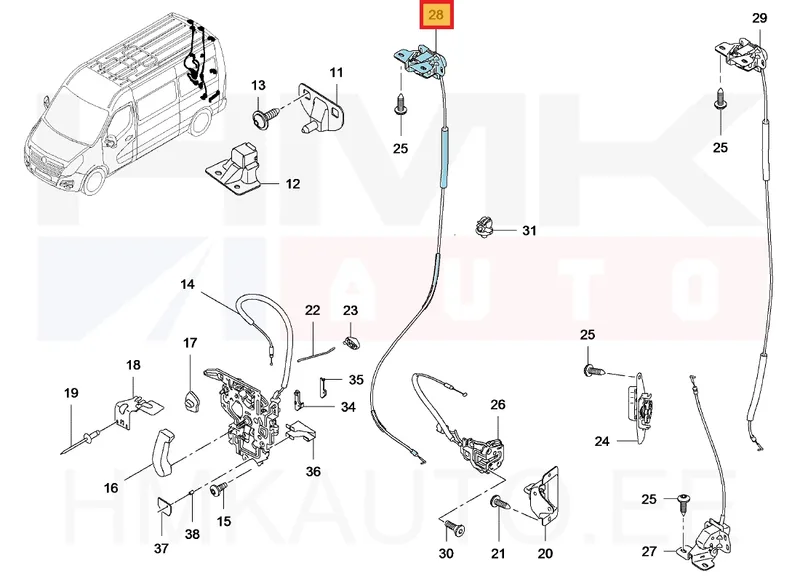 Ukselukusti tagauksele, ülemine parem(koos vastusega) OEM Renault Master 2010- H2,H3 - REN 905925134R - OE - 100% Genuine Part