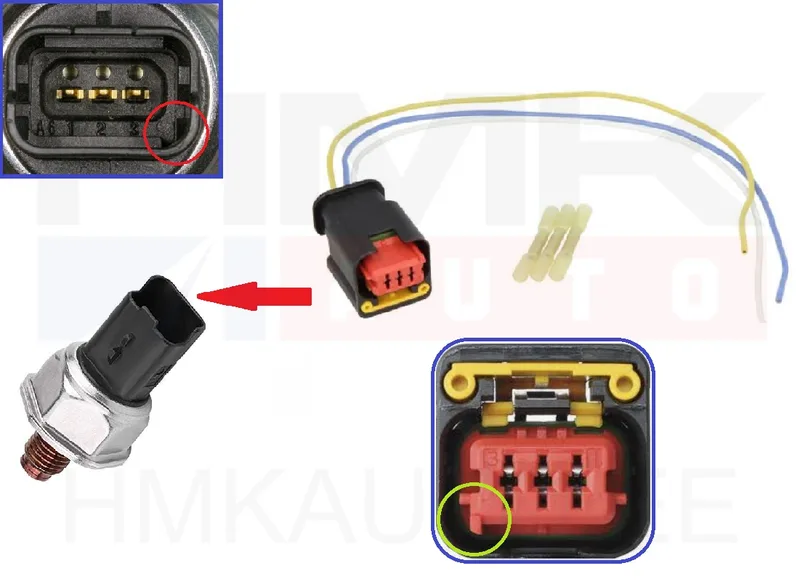 Kütuserõhu anduri pistik juhtmetega Citroen/Peugeot/Fiat/Renault 3-klemmi "punane" - PI03-008