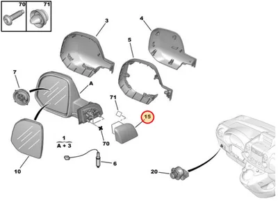 Uksepeegli kolmnurk sisemine vasak OEM Berlingo/Partner 2008- >>16799735ZD - PSA 9015EG - OE - 100% Genuine Part