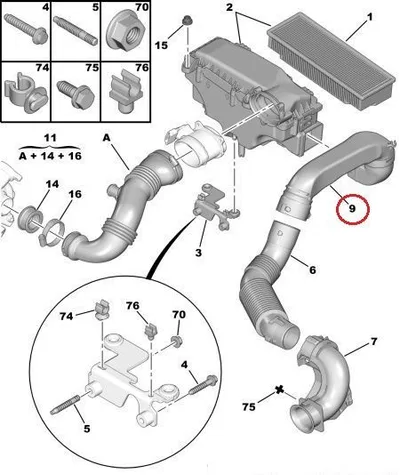 Õhufiltri toru OEM Citroen/Peugeot 1,6HDI - PSA  1434C1 - OE - 100% Genuine Part