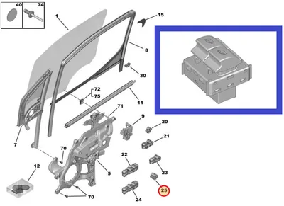 Klaasitõstuki lüliti vasak eesmine OEM Berlingo(K9) ,C3 III,C4 Cactus,Jumpy(K0) / 208 II,Expert(K0),Partner(K9) - PSA  98016298ZD - OE - 100% Genuine Part