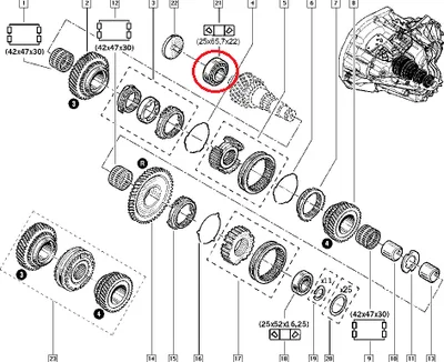 **Käigukasti laager 25x65,7x22 Renault PK5/PK6 - SNR  EC 41457.H206 - SNR France